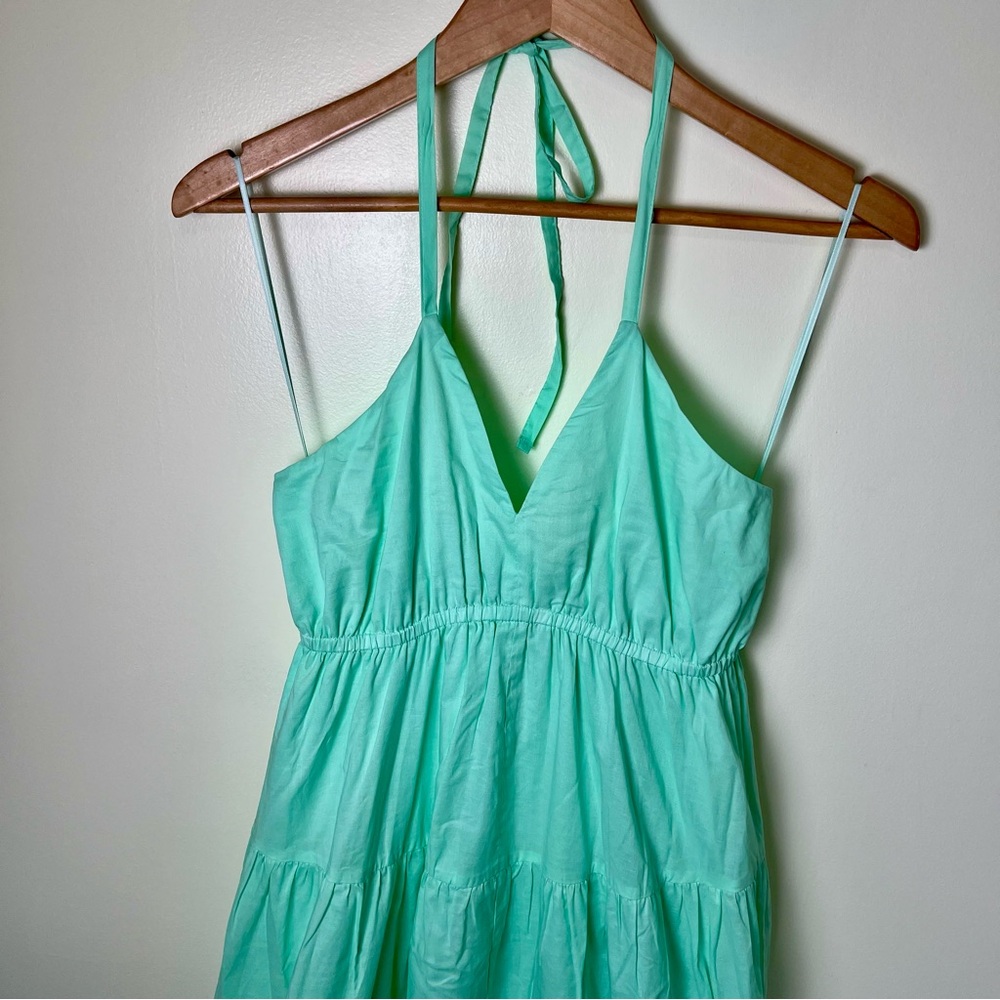 Express Green Halter V Neck Tiered Maxi Dress Mint Green NWT Small Fairy Garden - Picture 2 of 8